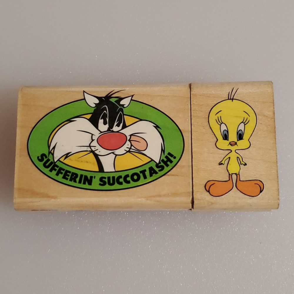 2 rubber stamps Sylvester and Tweety Warner Bros. EUC Looney Tunes cartoons